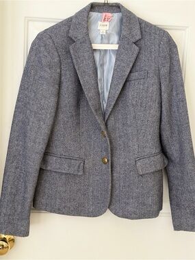 J. Crew Blue Herringbone Wool-Blend Blazer